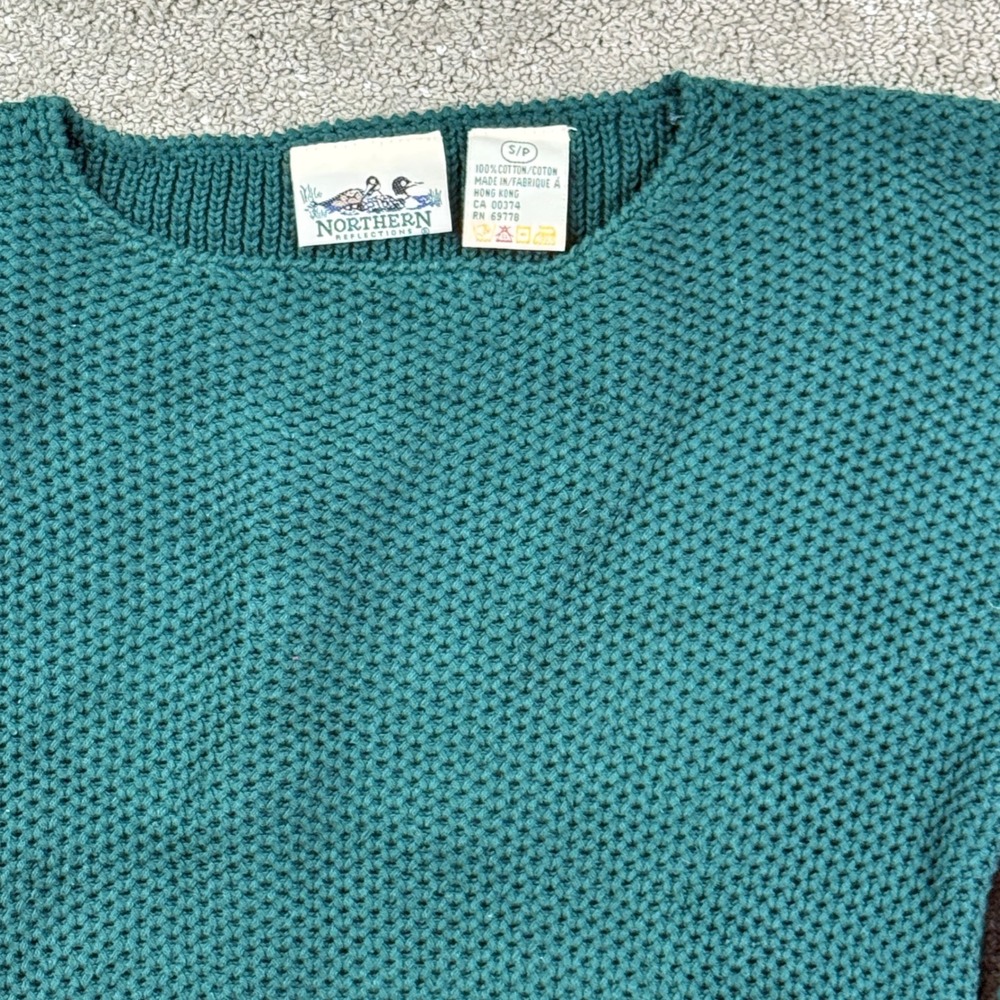 Vintage 90s Northern Reflections Womens S Green 100% Cotton Knit Sweater